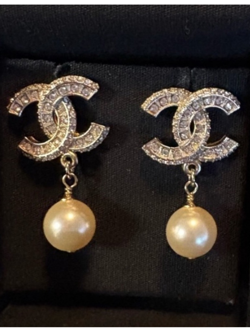 Chanel crystal pearl drop earrings